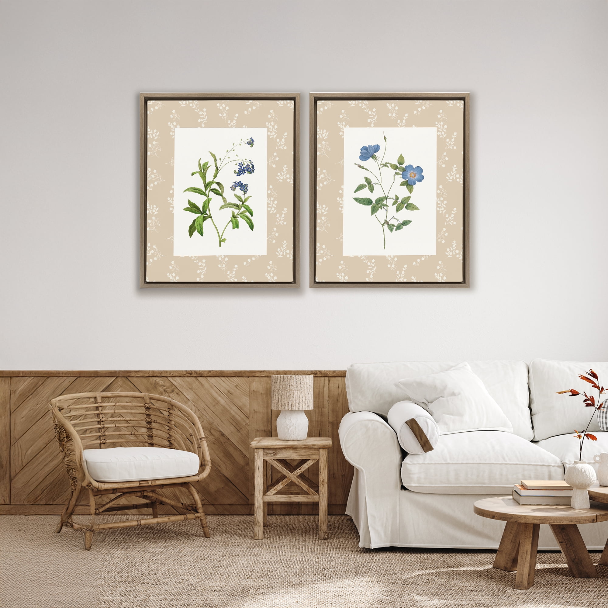 Stupell Industries Herbs on Beige Botanicals 2 Piece Brown Framed Floater Canvas Set, design by Val Rhodes