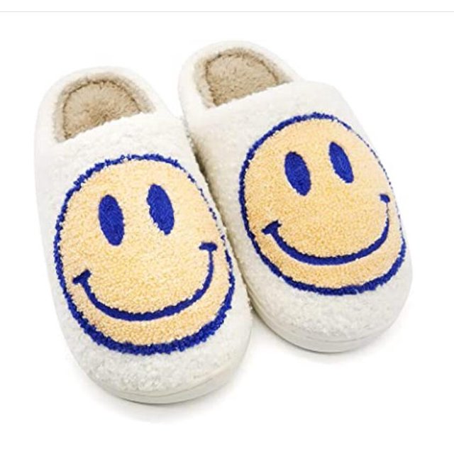 Pantoufle en Peluche Confortable à Visage Souriant, Pantoufle Douillette en Peluche Chaude à Enfiler pour la Maison avec Mousse Mémoire, Pantoufles en Fourrure à Enfiler pour la Maison, Pantoufle Coussinée, Taille 3, Jaune Pâle