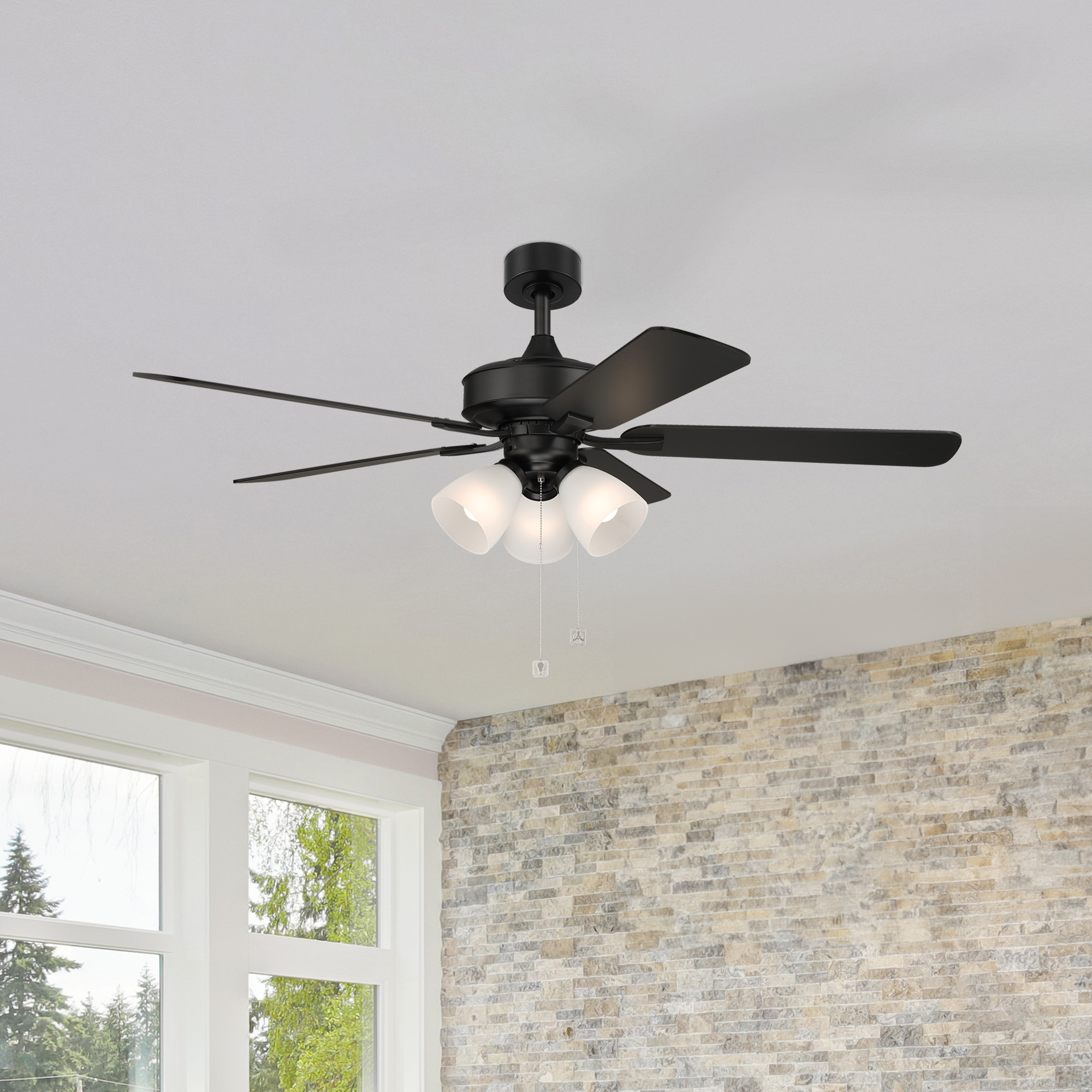 Stellant II 52 in. Indoor/Covered Outdoor Matte Black Traditional Ceiling Fan with Three 3000K LED Bulbs Included
