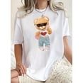 thumbnail image 1 of T-Shirt Femme Imprimé Ours Chic - Col Rond Décontracté, Manches Courtes, Mélange Polyester Extensible, Lavable en Machine - Parfait pour l'Été & Tenue Décontractée Fête des Pères, Fête des Mères, Nouvel An, Festival du Printemps, 1 of 6