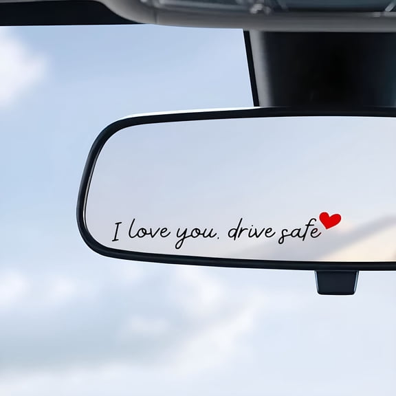 CCOCC 4Pcs Car Decal,Vinyl Decorative Rearview Mirror Sticker,I Love You Drive Safe Mirror Decoration,Car Sticker and Decal,Car Decor for Women,Car Accessories,Direct-Stick (Black&Red)