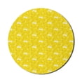 thumbnail image 1 of Bunny Mouse Pad for Computers, White Silhouettes of Rabbits Flowers Herbs and Leaves Rural Nature Theme, Round Non-Slip Thick Rubber Modern Mousepad, 8" Round, Yellow Mustard White, by Ambesonne, 1 of 2