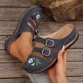 thumbnail image 2 of Womens Embroidered Boho Mule Sandals Adjustable Buckle Straps Closed Toe Wedge Heel Faux Faux Leather Navy,Size 7.5, 2 of 9