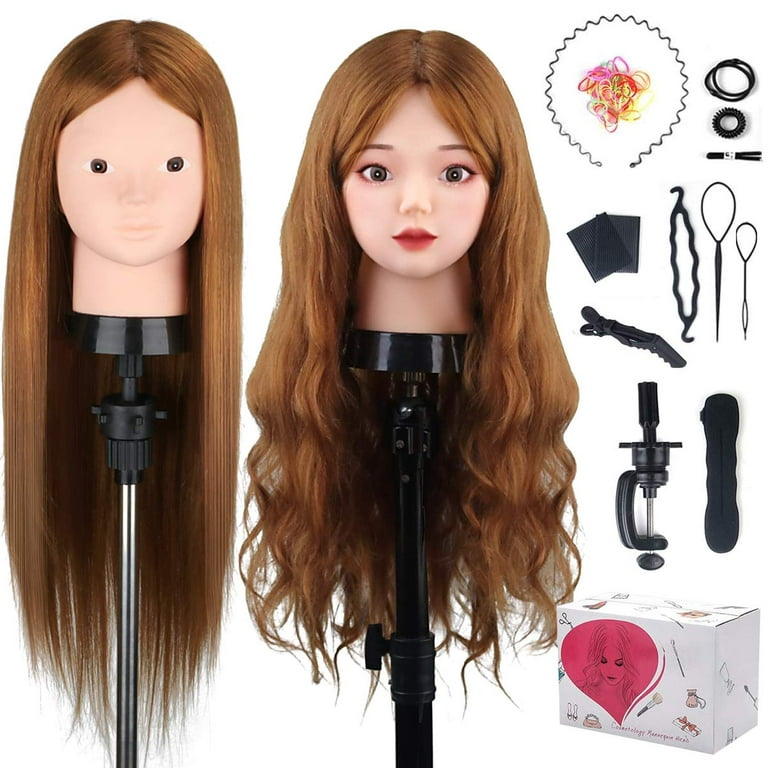Mannequin Head with 70% Real Human Hair, MYSWEETY 26'' Hairdresser Practice  Styling Training Head Cosmetology Manikin Doll Head with Clamp Holder, DIY