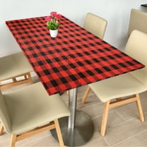Picnic Table Cloth, 78"x35" Rectangle Vinyl Plaid Fitted Tablecloths Waterproof Flannel Backed Table Covers for Dining Camping Outdoor, Black/Red
