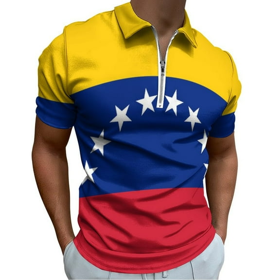 Venezuela Flag Men Zipper T-shirt Summer Casual Short Sleeve T-shirt Top