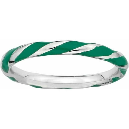Sterling Silver Twisted Green Enameled Ring