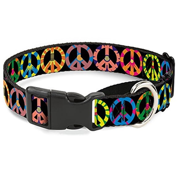 Buckle-Down Peace Flowers Black Multicolor Martingale Dog Collar