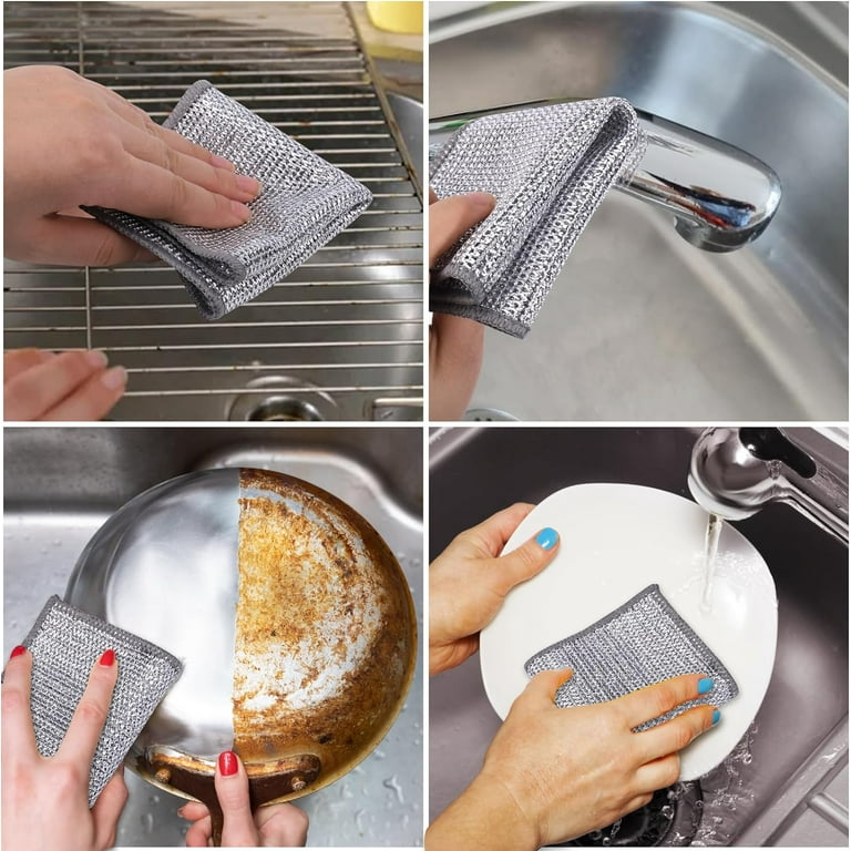 10 Pcs Wire Dishwashing Rags for Wet and Dry, Non-Scratch Wire Dishcloth  for Dishes, Sinks, Counters, Stove Tops, Easy Rinsing, Machine Washable 