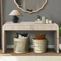 MDQMD Natural Wood Farmhouse Narrow Console Table with 2 Drawers,Sofa Table for Living Room,Entryway Table with Handless Drawers for Storage