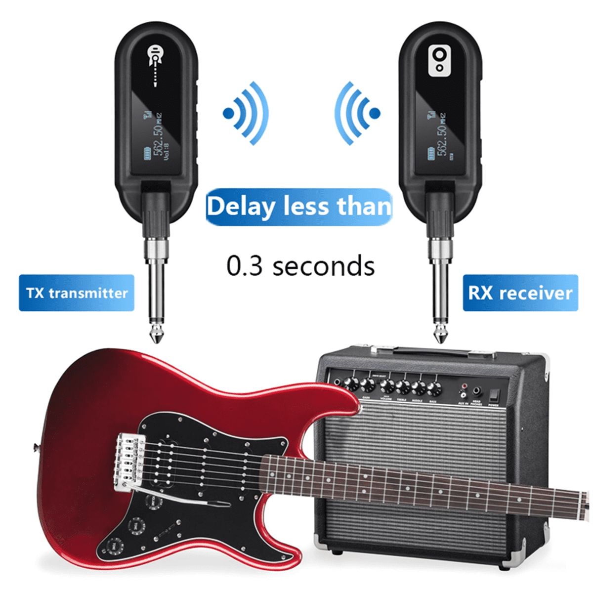 M02 UHF Wireless System Transmitter and Receiver for Guitar Violin Bass Electric Piano Keyboard Instrument Electric Drum
