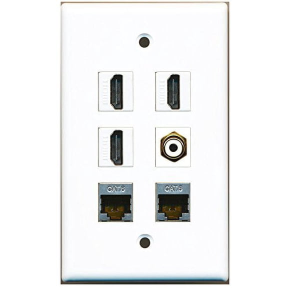 RiteAV - 3 HDMI 1 Port RCA White 2 Port Shielded Cat6 Ethernet Wall Plate