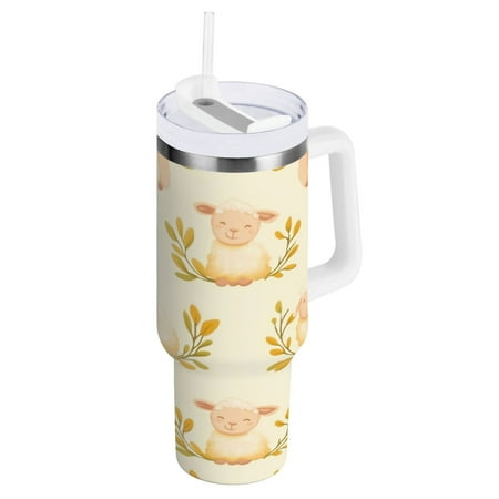 

30 Oz Car Handle Water Cup 9.9x3.5 Inch Stainless Steel Water Cup With Handle Water Cup Car Water Cup Travel Coffee Cup Lovely Yellow Lamb