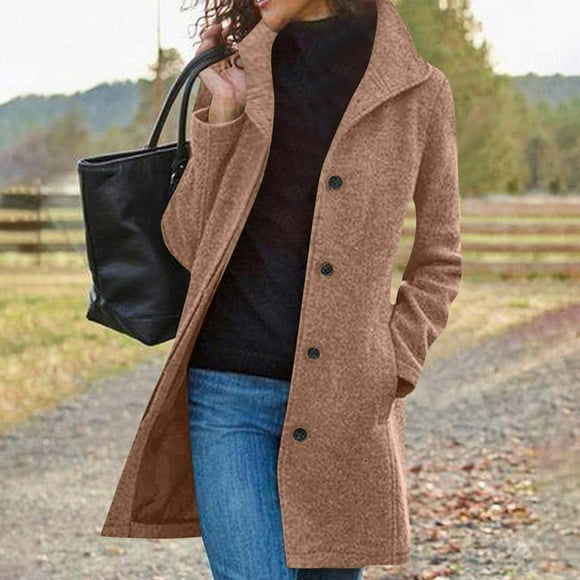 Amzcrzy Fleece Jacket Women Women's Solid Casual Thicken Wool Stand Collar Inner Lining Pocket Breasted Pea Mao Coat Womens Fleece Jacket Winter Jackets for Women Jackets for Women