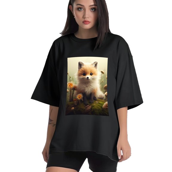 Plus Size Shirt for Women Black Tops for Women Short Sleeves Shirt for Women Fox T Shirt Crewneck Shirt for Women XS