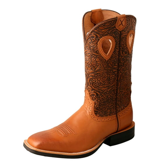 TWISTED X Adult Female 11in Ruff Stock Tan and Tooled Brown Boots, Size: 7, Width: B