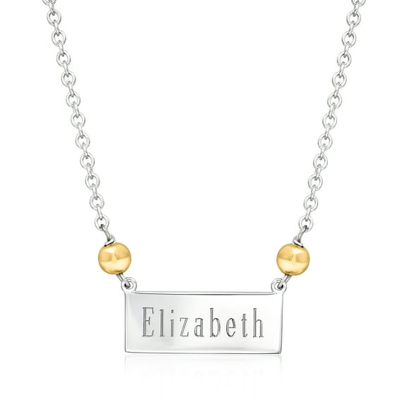 Ross-Simons Italian Sterling Silver Personalized Id Bar Necklace With 18kt Gold Over Sterling, Women's, Adult