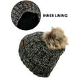 thumbnail image 3 of C.C Thick Cable Knit Faux Fuzzy Pom Fleece Lined Skull Cap Cuff Beanie, 2 Tone Black/Dark Beige, 3 of 4