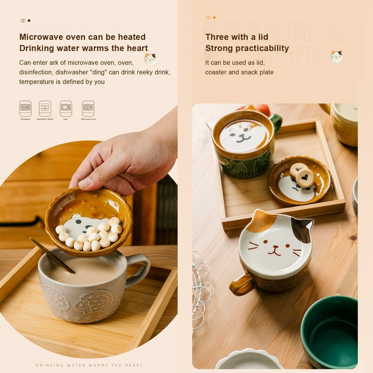 Novelty Cute Mugs Ceramic Coffee Tea Cups With Lid Kawaii