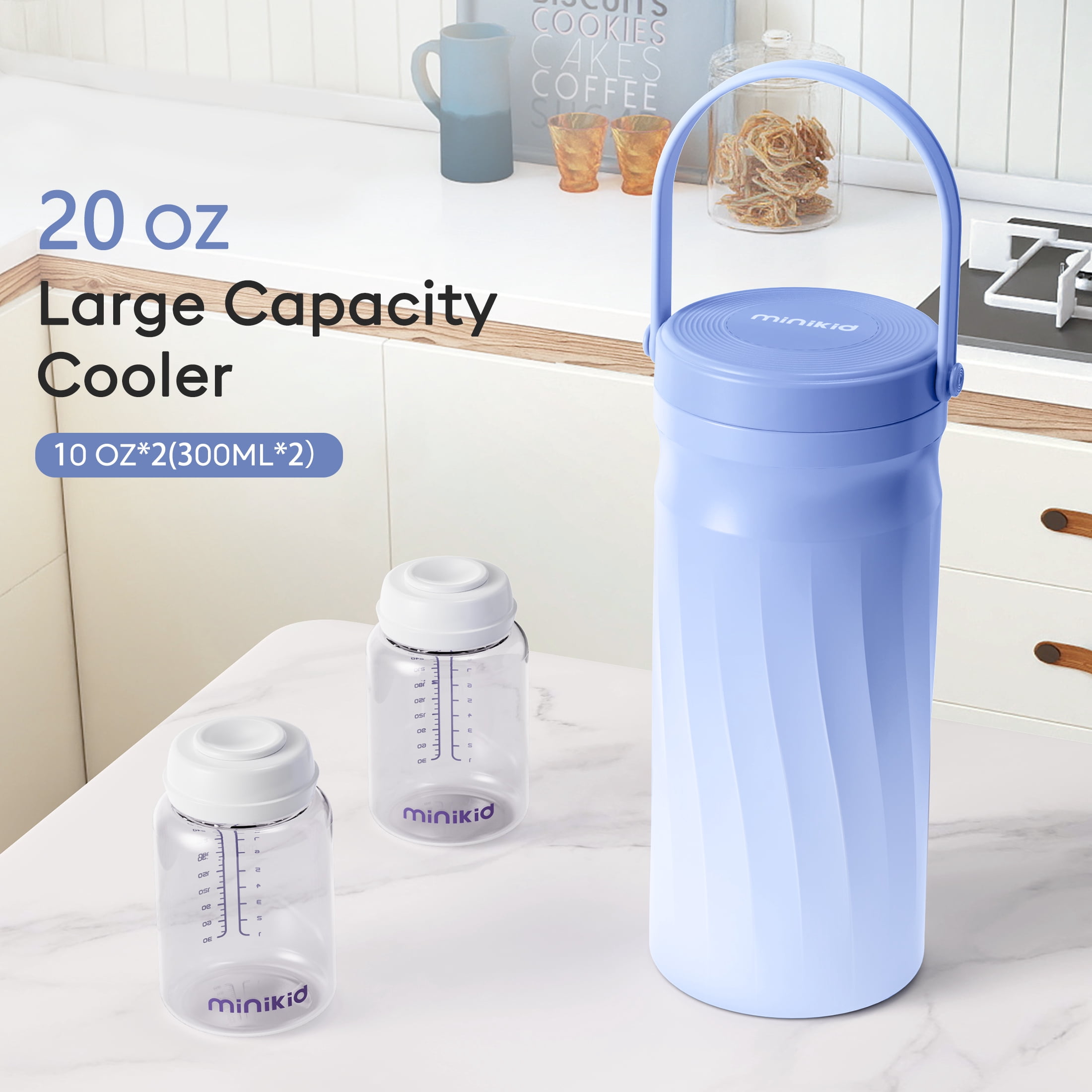 Minikid 20oz Portable Breast Milk Cooler,24H+ Extended Outdoor Cooling,Travel Breastmilk Chiller with 2 Milk Bottles,Purple