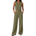thumbnail image 3 of Women's Sleeveless Tank Exposed Navel Side Pockets Wide Legs Pants Set Suit,Loose Fit Solid Color 2 Piece Outfits Summer Streetwear Lounge Matching Set for Daily Wear, 3 of 8