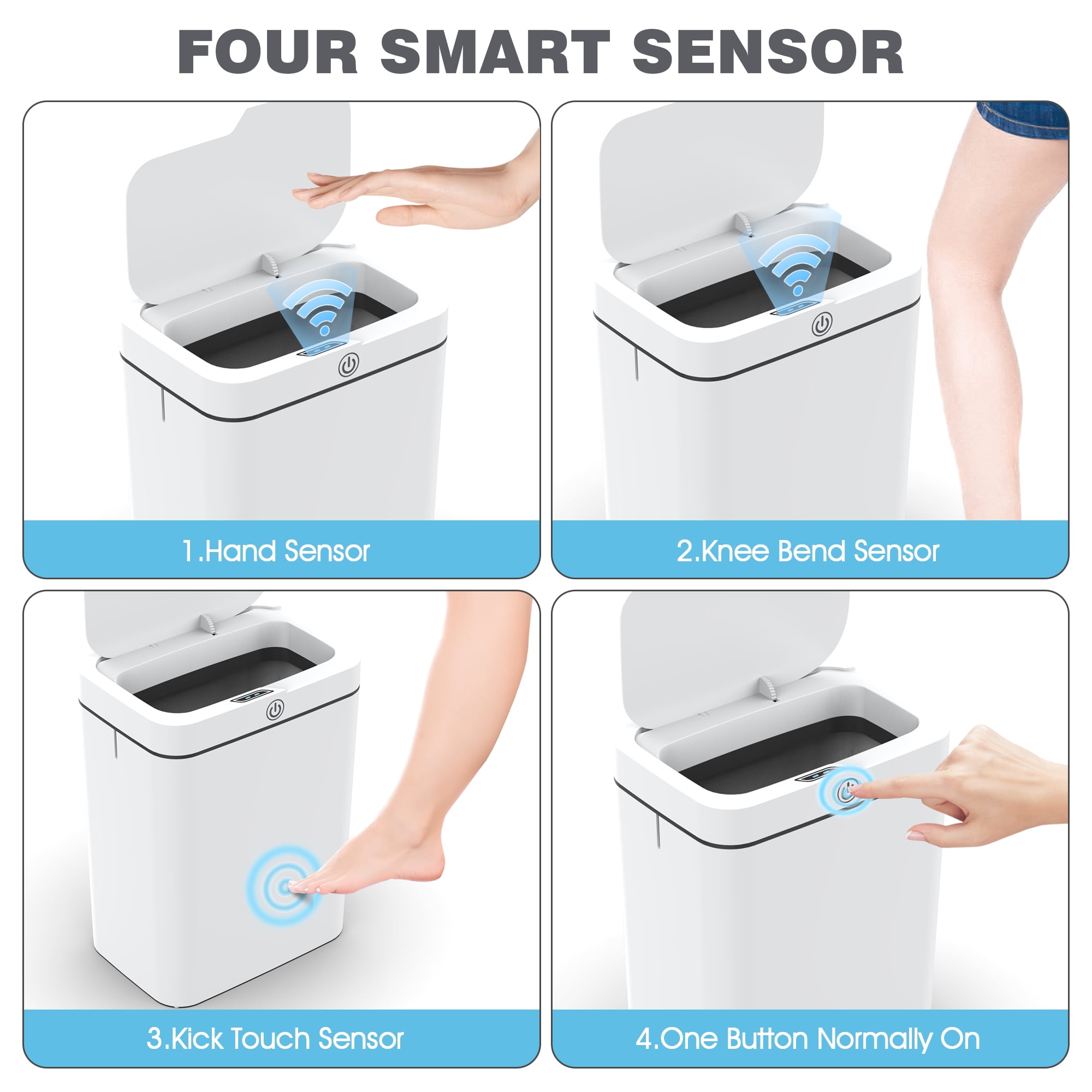 CshidWorld Automatic Bathroom Trash Can with Lid, 3.95 Gallon Touchless Trash Bin, Smart Plastic Slim Garbage Can Small White Wastebasket for Bedroom, Bathroom, Office, Living Room, Toilet, RV