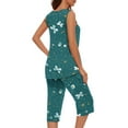 thumbnail image 4 of hxobax 2 Piece Women Lounge Sets - Sleeveless Tank Tops and Capri Pants Pajamas Set Matching Sets Summer Soft Loungewear Floral Sleepwear Pjs Sets Nightwear Cropped Trousers Set,#09_Green,Medium, 4 of 6