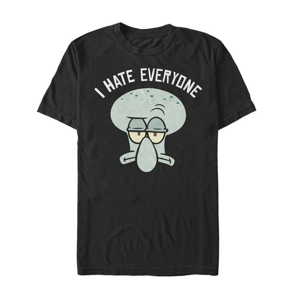 Men's SpongeBob SquarePants Squidward Hates Everyone  Graphic Tee Black Large