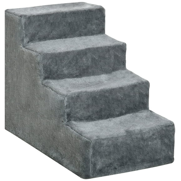 PawHut 4-Step Pet Steps Cat Stairs, Cats/Dogs, Climbing on Bed, Light Grey