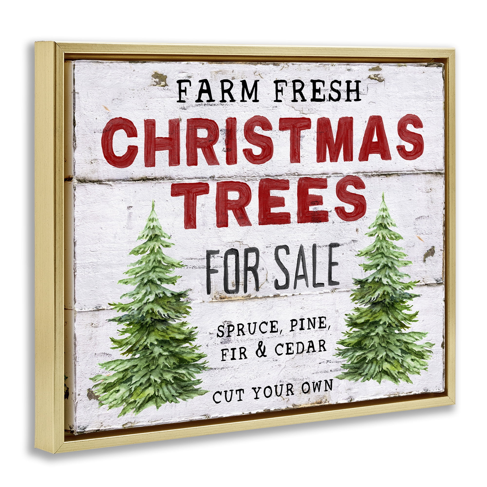 Stupell Industries For Sale Christmas Trees Holiday Painting Gold Floater Framed Canvas Art Prints Wall Art, 31 x 25
