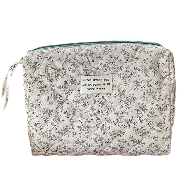 Bolso de pañales de tocador para mujer bolso de mano de uso diario para niñas con cierre de cremallera de algodón estampado