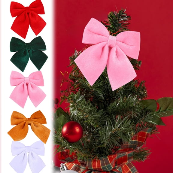 Leodye 2 Pack Red Christmas Bows Outdoor Decorations,5.12x5.12x0.79in Large Christmas Tree Topper Bow, Velvet Wreath Bow with Glitter Edge for Xmas Home Front Door Decor