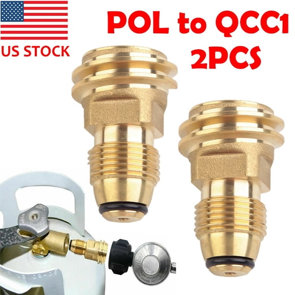 SJPACK 2PCS POL to QCC1 Propane Tank Adapter, Old to New Propane Adapter Fitting, 5-100LB Propane Tank Adapter Converts Valve To Type-1 Fitting, Solid Brass