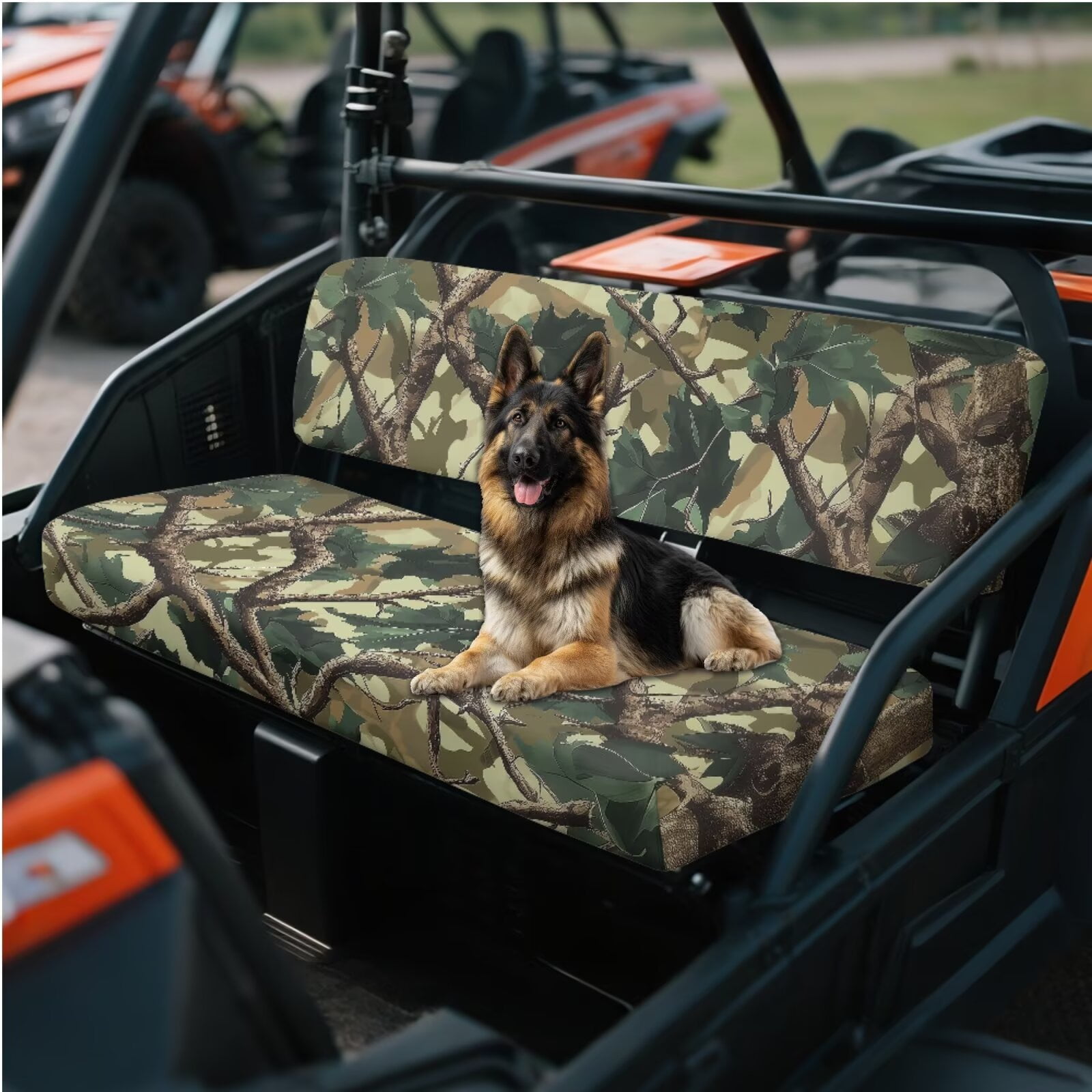 Uorisanigo UTV Seat Covers Set Scratch-Proof Polyester Material, Green Hunting Camo Forest Mule Bench Seat Cover Fits for Kawasaki Mule 4010 4x4 2009-2025, UTV Accessories for All Seasons