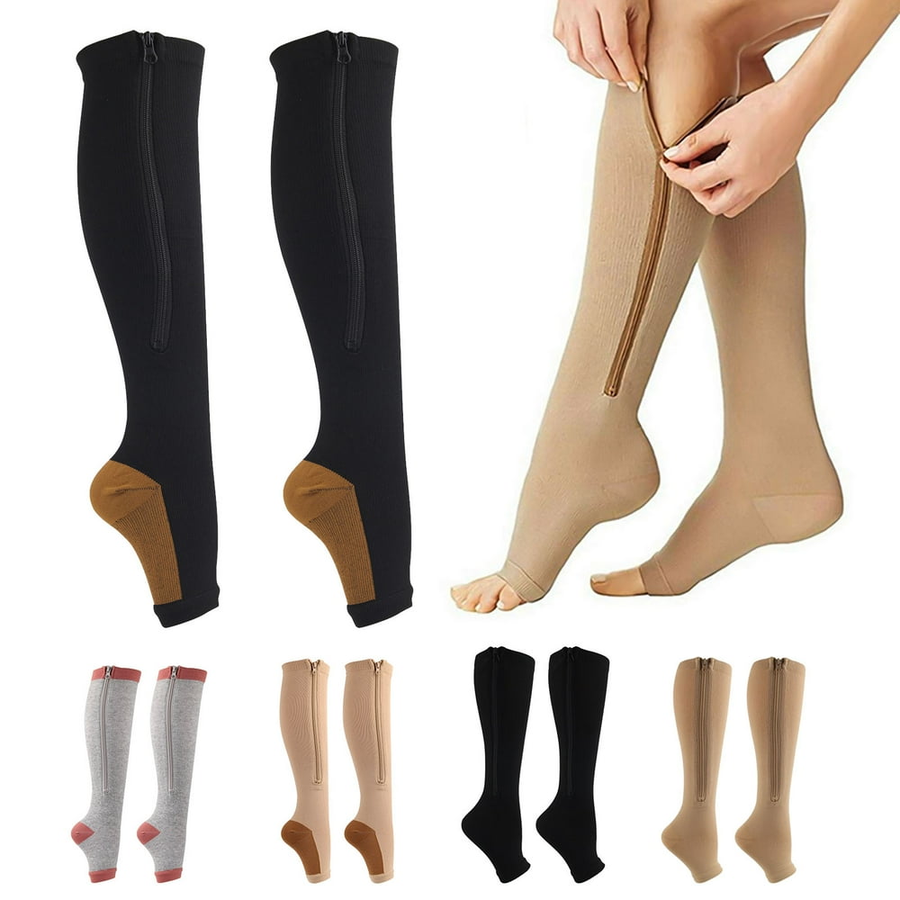 Farfi Women Open Toe Zipper Compression Stockings Prevent Varicose Socks Leg Sleeves Walmart