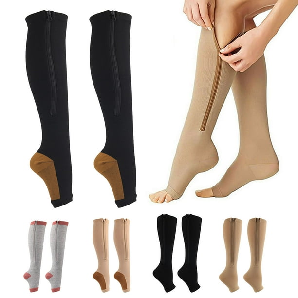 Farfi Women Open Toe Zipper Compression Stockings Prevent Varicose ...