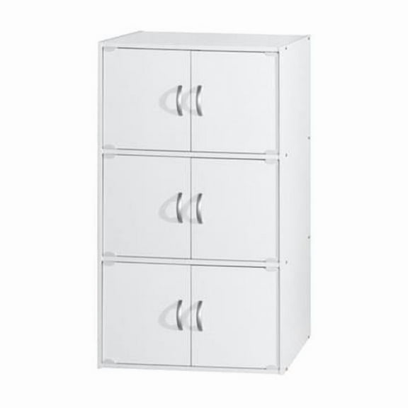 40.8 x 15.5 x 23.3 in. 3-Shelf & 6-Door Bookcase, White