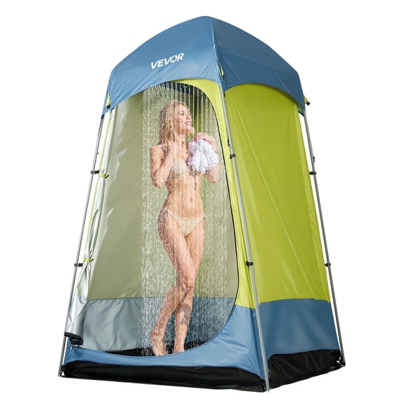 VEVOR Camping Shower Tent, 1 Room, Portable Privacy Tent Changing Room with Ground Stakes, Ropes, Carry Bag, and Steel Poles, 200D Oxford Fabric with Silver Coating, for Camping, Beach, Fishing