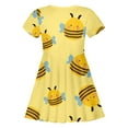 thumbnail image 4 of MIXUE Toddler Girls Casual Dresses Kids Summer Cute Bee Festival Print Crew Neck Short Sleeve Slim A Line Casual Dress Outwear,Yellow,8-9 Years, 4 of 4