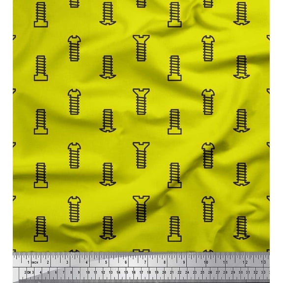 Soimoi Poly Georgette Fabric Screw & Nuts Tools Fabric Prints by Yard 52 Inch Wide