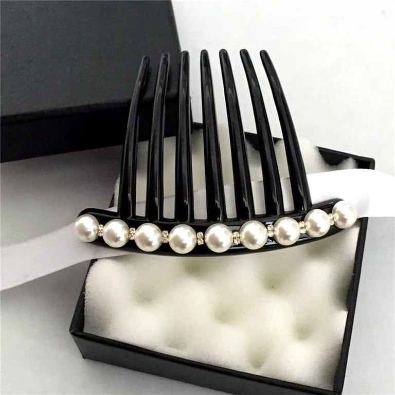 2 PCS Vintage Pearl Rhinestone Black Hair Comb Clip Hair  display picture 3