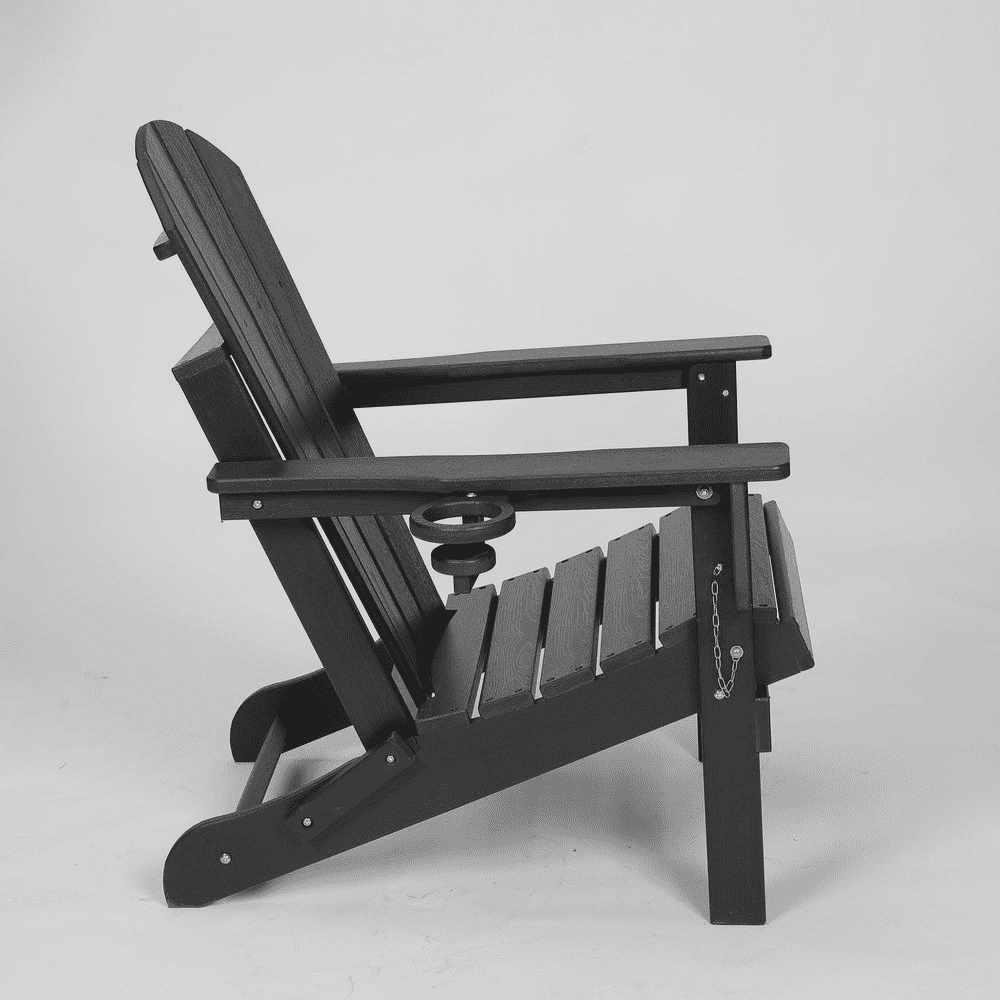 WGYPRIME Folding Adirondack Chair with Dual Cup Holder, Composite  All-Weather Adirondack Chair, Adjustable Adirondack Chair with Wood Texture