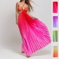 thumbnail image 2 of Blue-Orange Gradient Halter Neck Hollow Out Pleated Maxi Dress For Women, 2 of 7