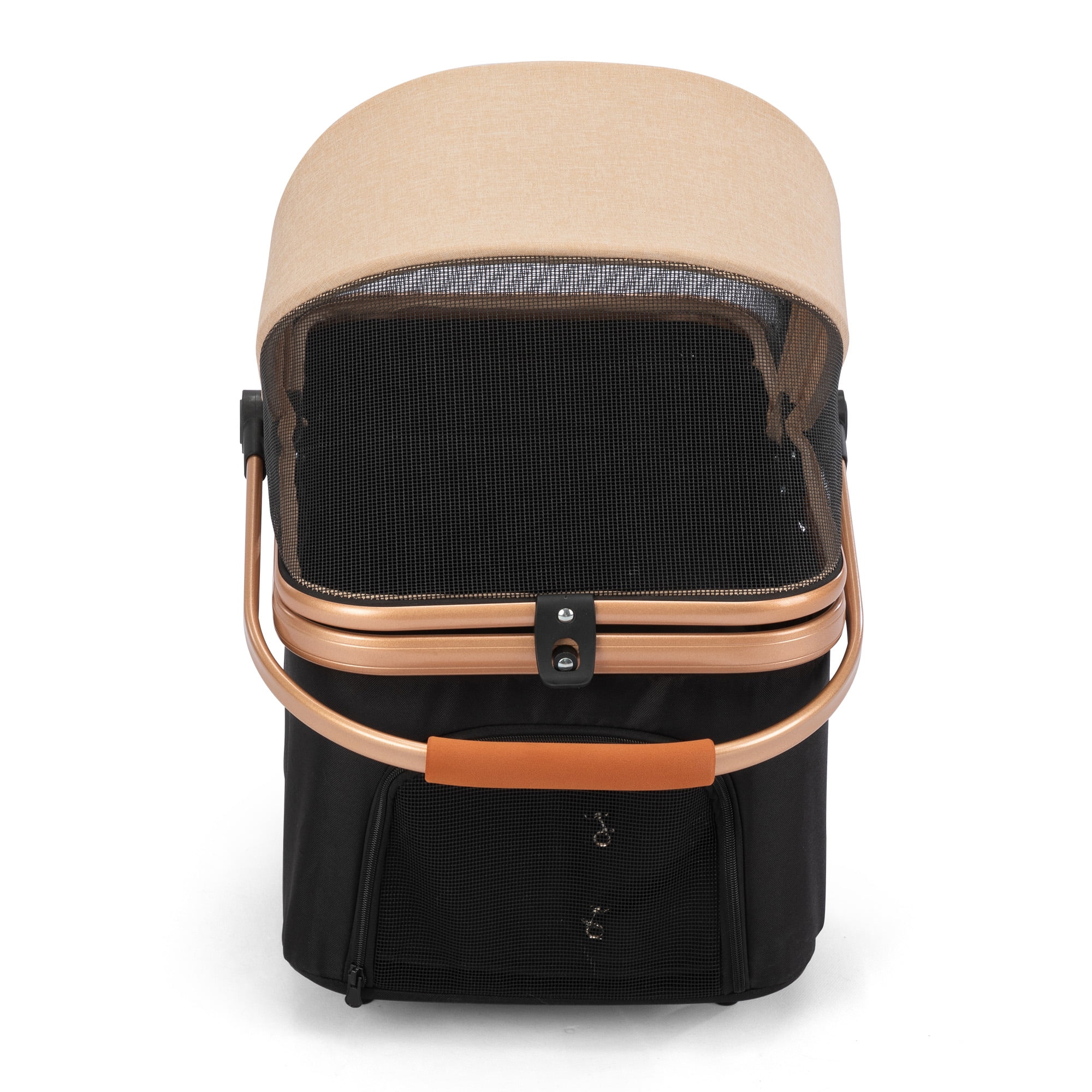 Pefilos 4 Wheels Pet Stroller Folding Lightweight Dog Stroller with Detachable Carrier & Storage Basket, Dog Cat Travel Stroller for Puppies, Doggies, Kitties, Black