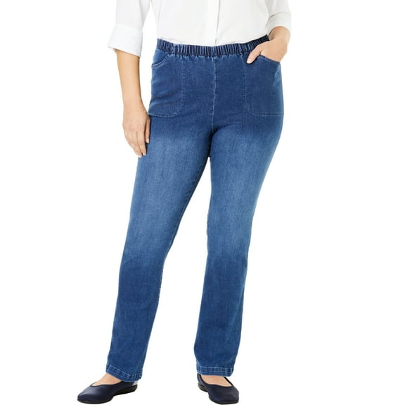 Woman Within Plus Size Petite Fineline Stretch Denim Pull-On Bootcut Jeans