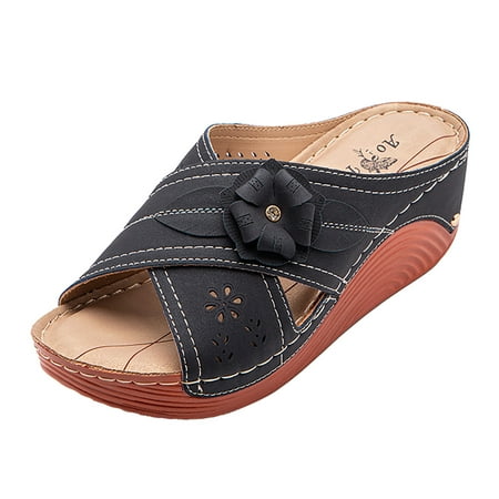 

Women s Fashion Ladies Casual Floral Slip On Wedges Sandals Shoes