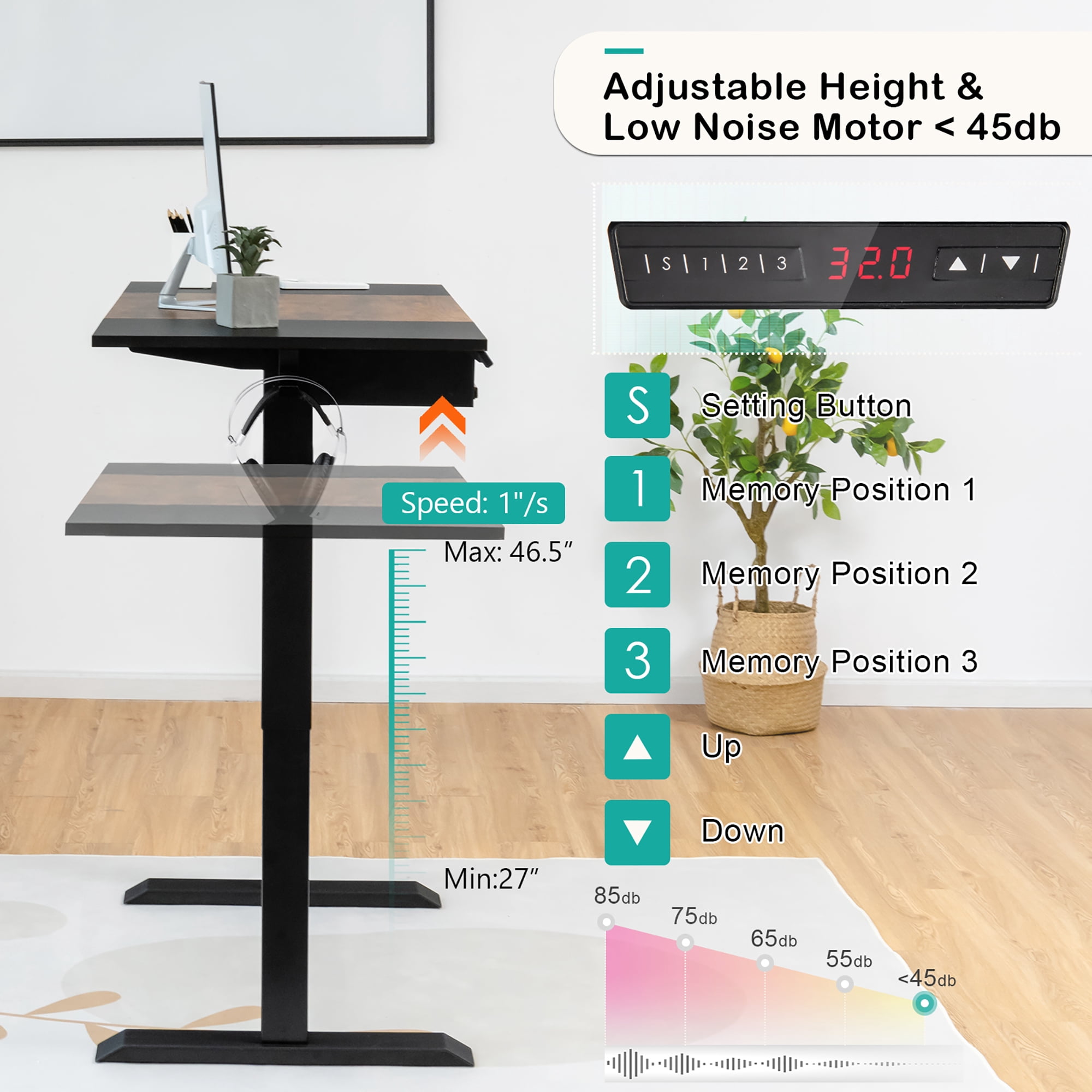 Costway 48'' Electric Sit to Stand Desk Adjustable Workstation w/ Keyboard Tray Brown