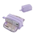 thumbnail image 2 of Large Capacity 4 Compartment Pencil Box, 8.7x3.9x3.7in Multi Layer Zipper Stationery Organizer Multifunctional Colorful Pen Bag for Student Supply Purple, 2 of 6