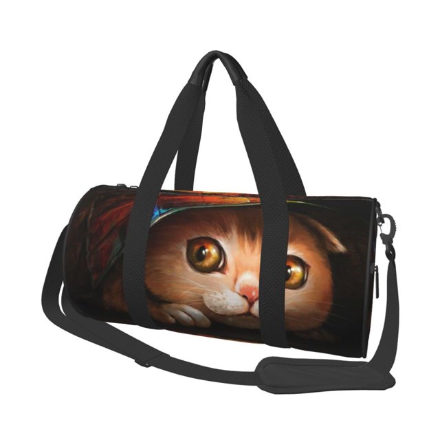 Kdxio Animal Cat Pattern Large Capacity Round Travel Bag Foldable Canvas Carryall Overnight Weekender Duffel Lightweight Sports Gym Tote