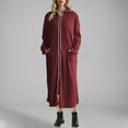 thumbnail image 2 of Kaemgyyd Robe for Women Fall Winter Warm Zipper Bathrobe Ribbed Long Sleeves Full Length Loungewear Sleepwear with Pockets, 2 of 6